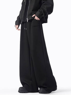 Black casual wide-leg sweatpants with drawstring and pockets
