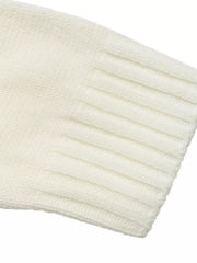 White acrylic knit sweater with ribbed cuff detail