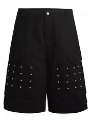 Men's Studded Cargo Capris in Chocolate, close-up detail