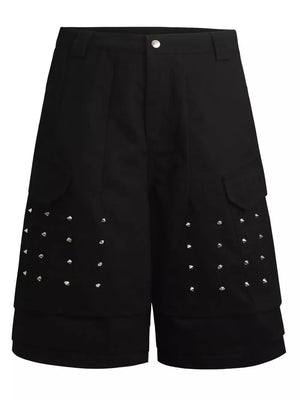 Men's Studded Cargo Capris in Chocolate, close-up detail