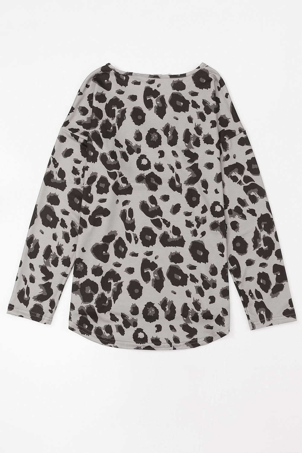 Relaxed fit dark gray leopard print long sleeve V-neck top