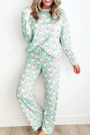 Light Green Santa Stripe Lounge Set with long sleeves and pants.