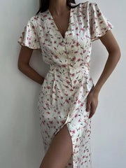 Feminine Floral Flutter Sleeve Midi Dress