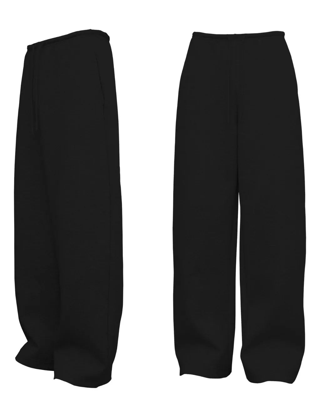 Black relaxed-fit lounge trousers with drawstring waist and wide leg.