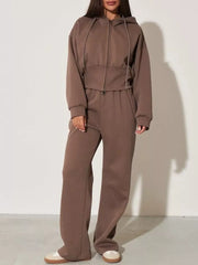 Zip-up Hoodie And Wide-leg Pants Set in Pink, view 21