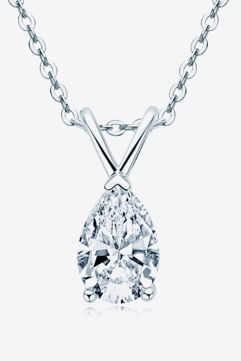 Silver pear cut moissanite pendant necklace with delicate chain