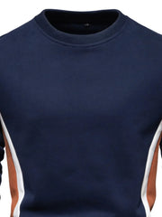 Navy crew neck sweatshirt with white and terracotta side panels