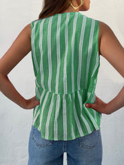 Green striped peplum top with bow tie back detail