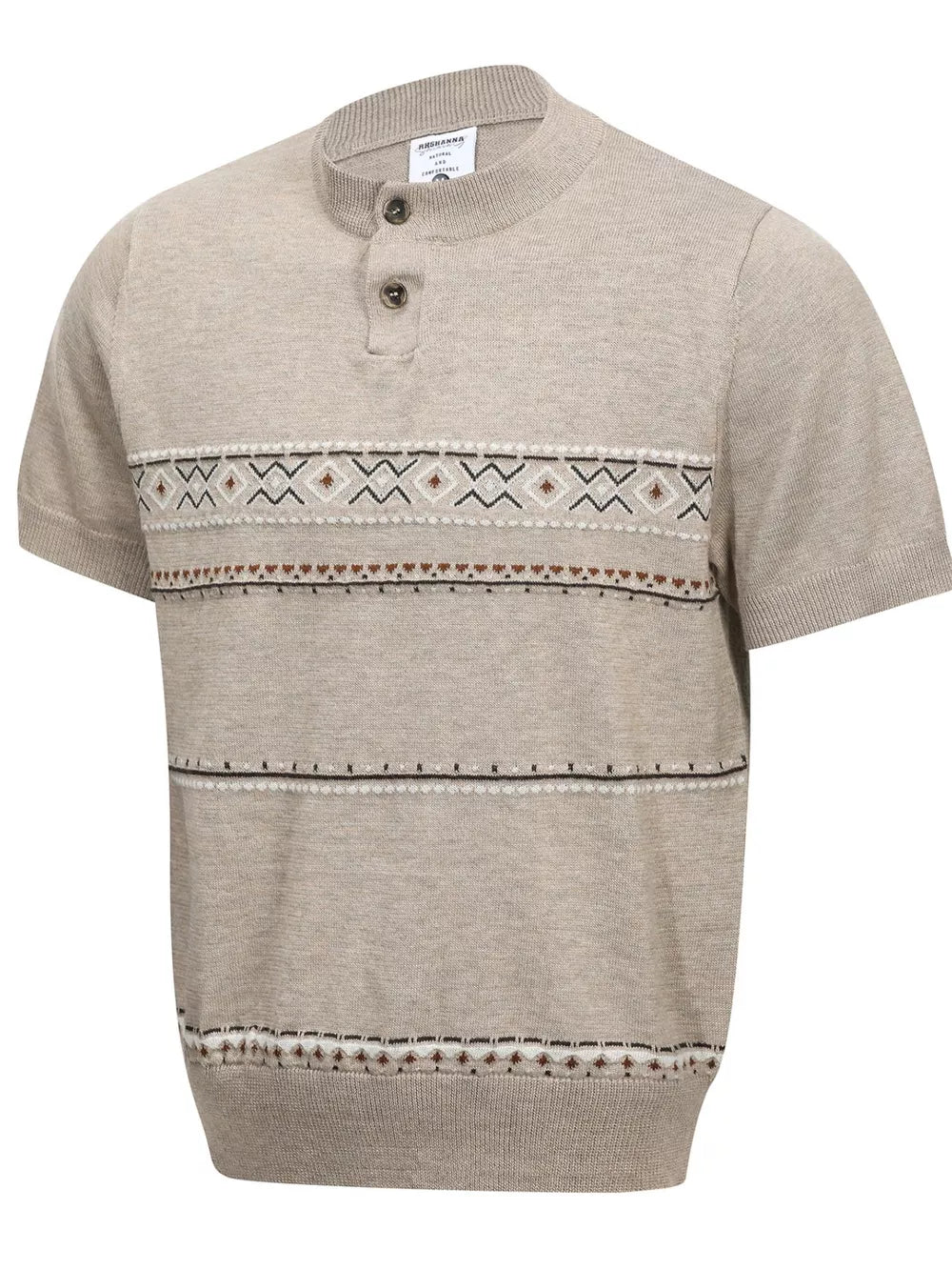 Men's Short Sleeve Henley Knit Top in Khaki, fit detail