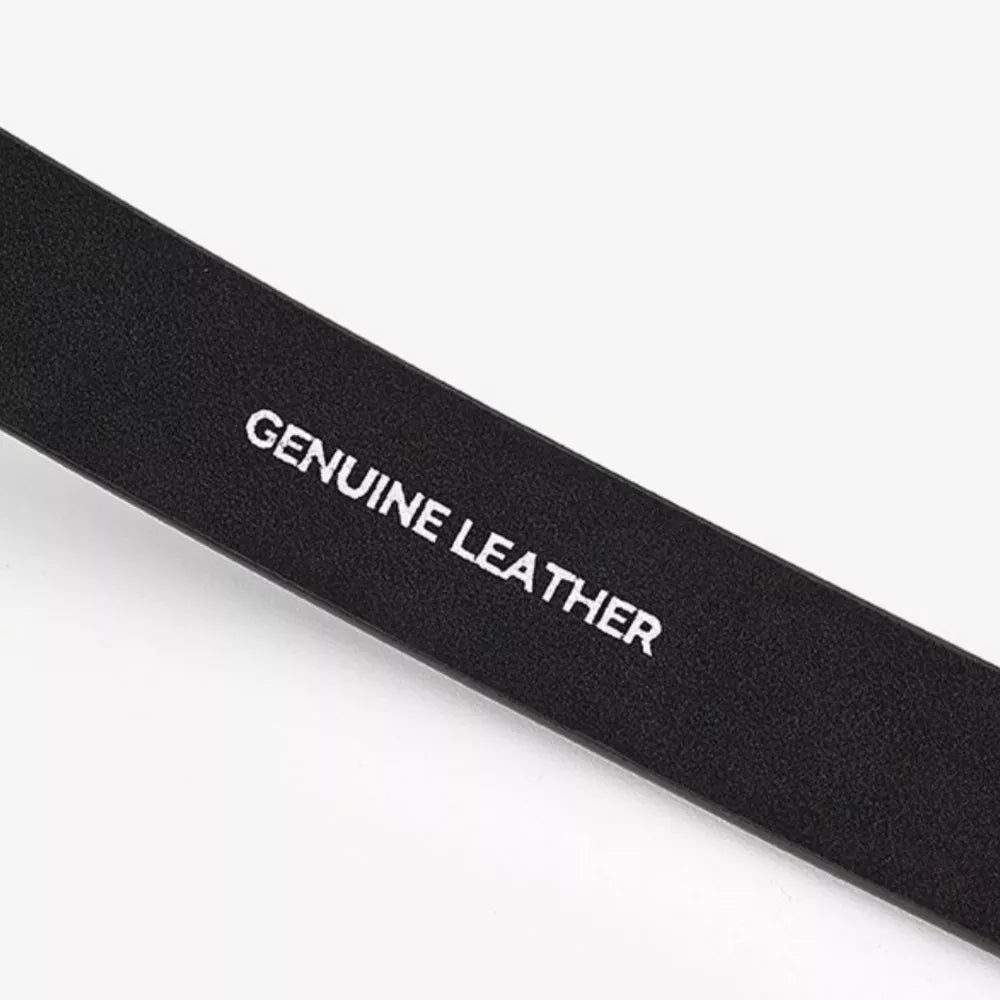 Black cowhide leather belt with embossed genuine leather detail