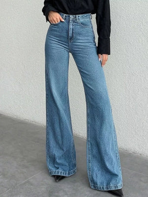 High-waisted Bootcut Jeans in Light Blue, front view