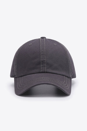 Dark gray canvas baseball cap with contrast stitching and curved brim.