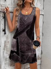 Patchwork Denim Sleeveless Mini Dress, fabric detail