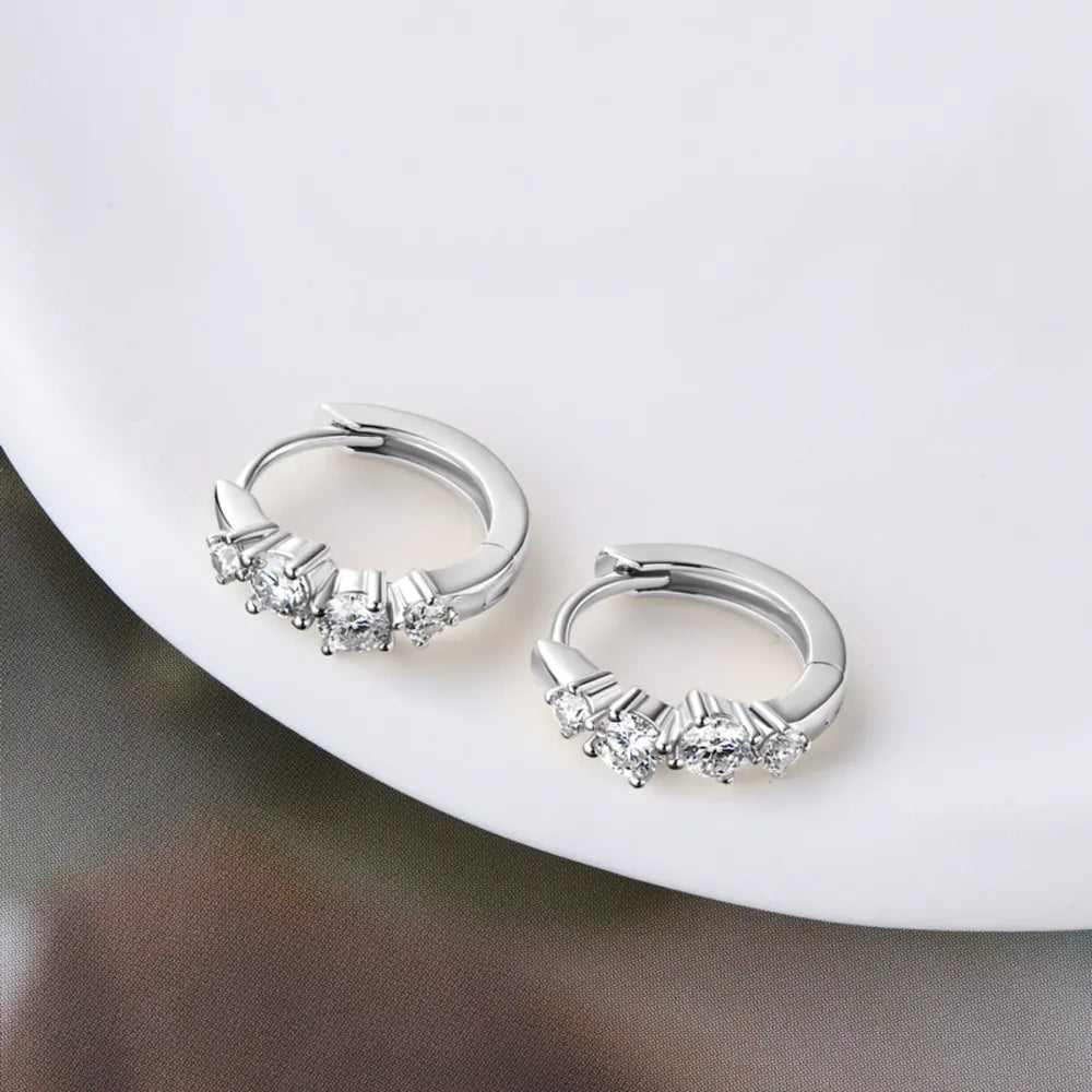 Silver pavé embellished mini hoop earrings with clear stones