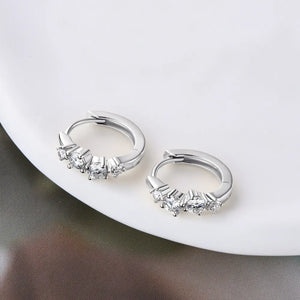 Silver pavé embellished mini hoop earrings with clear stones