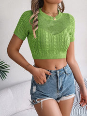 Cable knit crop top in hot pink, openwork, 100% viscose