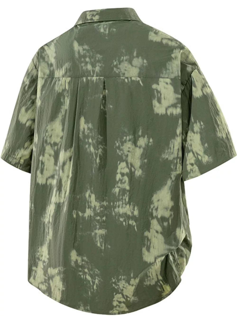 Men's green tie-dye print casual shirt, short sleeve, buttoned, cotton blend.