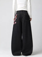 Floral Embroidered Wide-leg Jeans