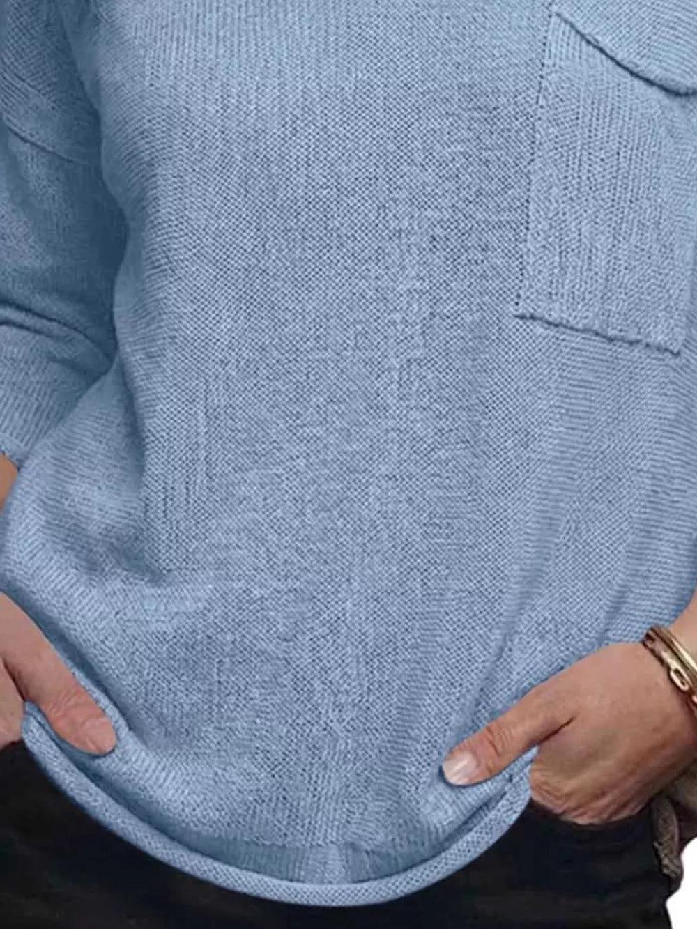V-neck Chest Pocket Knit Top in Black, view 18