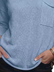 V-neck Chest Pocket Knit Top in Black, view 18