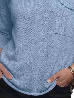 V-neck Chest Pocket Knit Top in Black, view 18