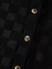 Black checkered wide-leg jumpsuit with button-front detail