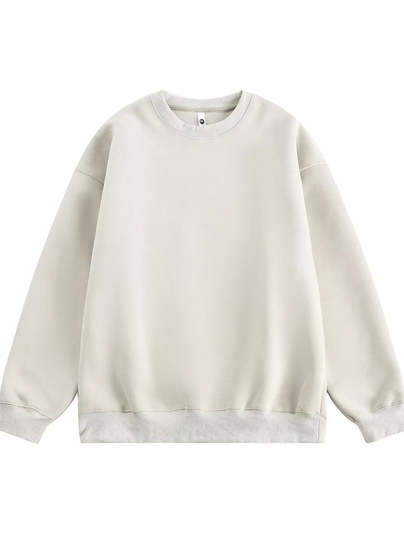 Oversized crew-neck sweatshirt in off-white with ribbed cuffs and hem.
