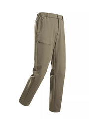 Men's olive sweatpants with zippered pockets and elastic waistband.