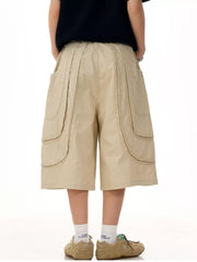 Men's Loose Fit Wide Leg Cargo Capris in Khaki, close-up detail