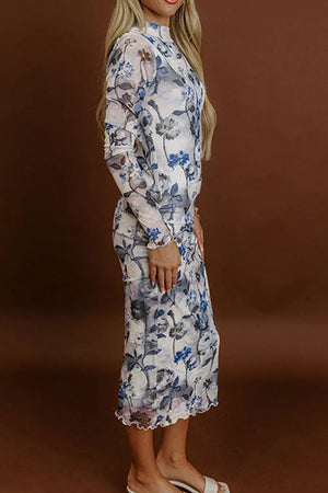 Floral Print Sheath Long Sleeve Dress, model styling view