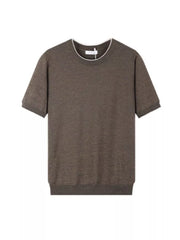 Men's coffee brown crew neck t-shirt with white contrast trim