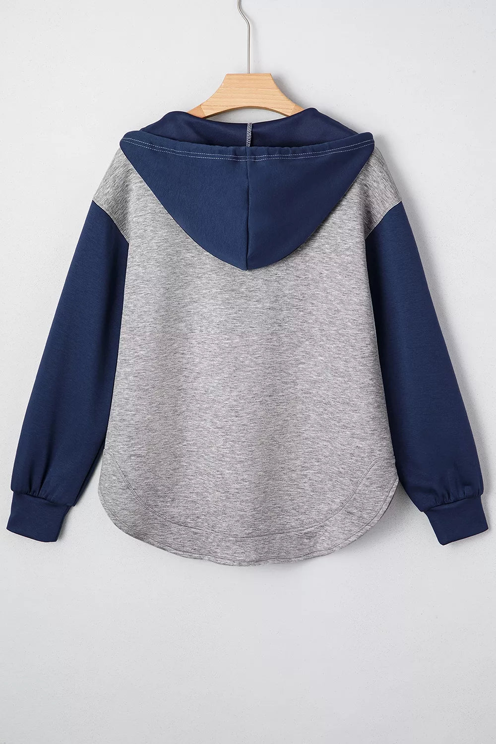 Color Block V Neck Drawstring Hoodie in Gray, fabric detail