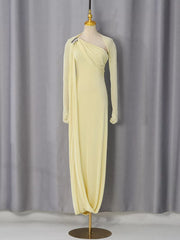 Elegant Draped Maxi Dress With Silver Accent