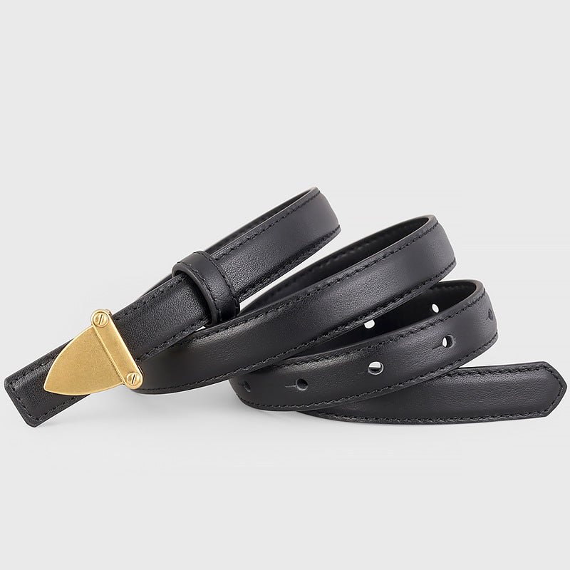 Black cowhide leather belt with golden buckle