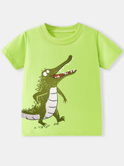Toddler crew neck t-shirt in lime green with a playful green crocodile graphic.