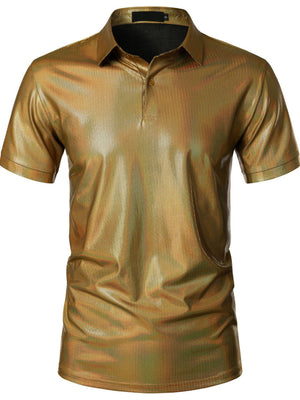 Gold collared polo shirt with textured finish and short sleeves