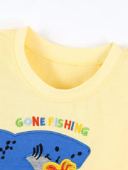 Children's Shark Embroidered Round Neck Tee And Shorts Set, close-up detail