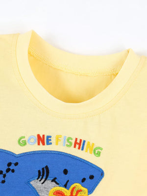 Children's Shark Embroidered Round Neck Tee And Shorts Set, close-up detail