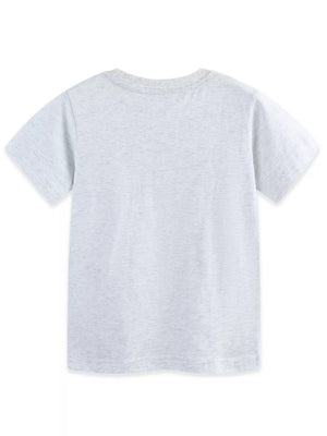 Light grey heather cotton t-shirt with short sleeves and crew neck.