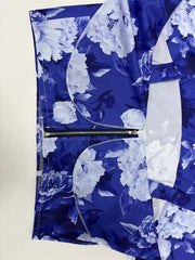 Ruffled floral two-piece set in Light Indigo polyester with a zippered detail.