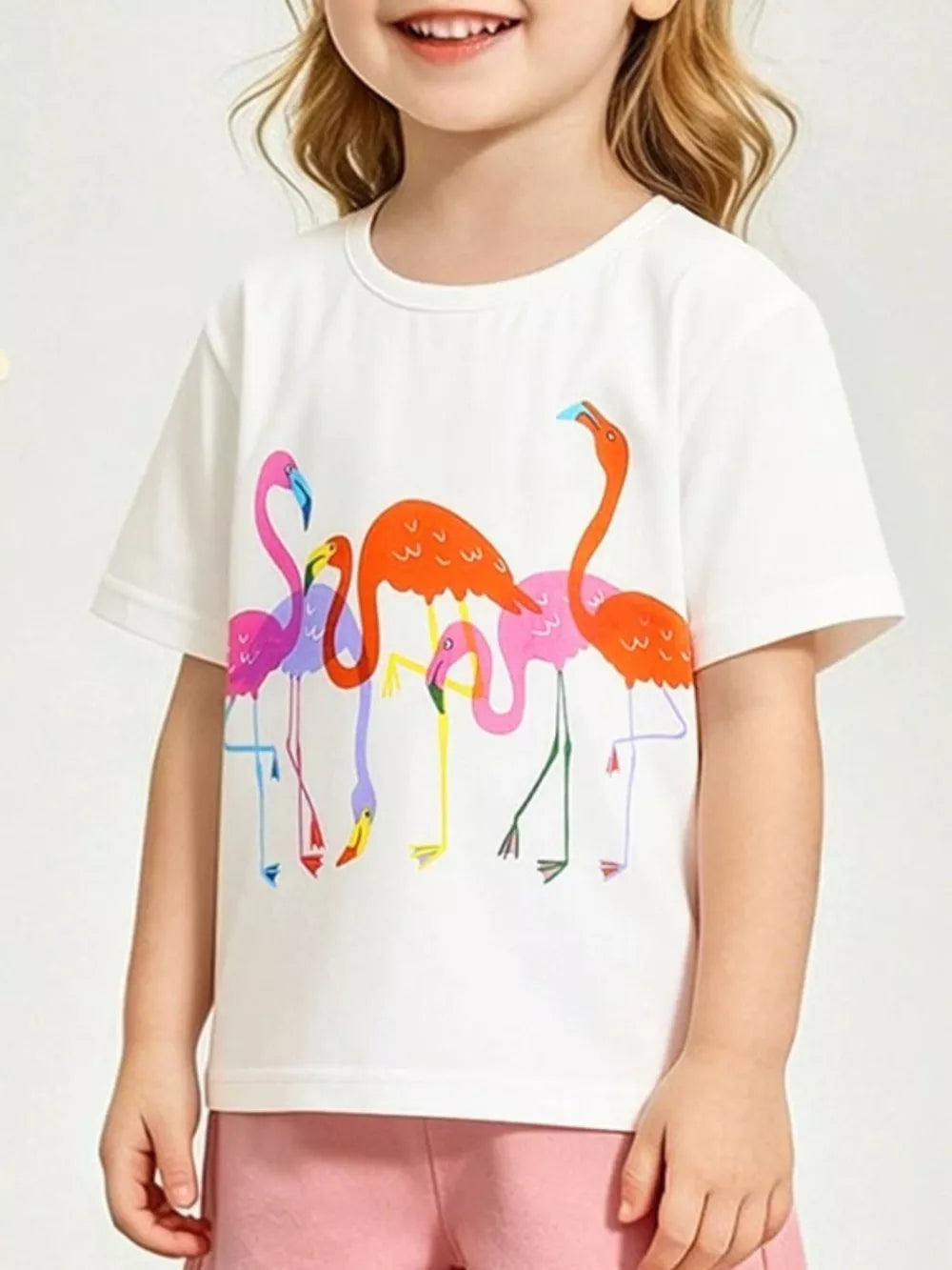 Toddler cotton crew neck t-shirt with playful flamingo print