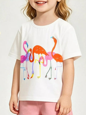 Toddler cotton crew neck t-shirt with playful flamingo print