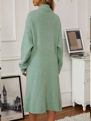 Ribbed knit midi dress in Gum Leaf, with a mock neck and long sleeves.