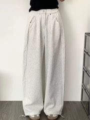 Men's gray wide-leg sweatpants with adjustable drawstring hem and pockets.