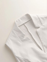 White button-down vest with sculpted lapels and a clean, casual cut.