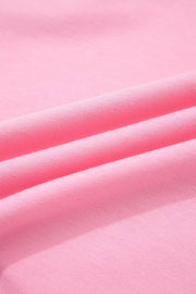 Solid Color Raw Edge Bow Patch Loose T Shirt in Pink, fit detail