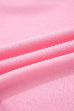 Solid Color Raw Edge Bow Patch Loose T Shirt in Pink, fit detail