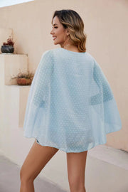 Light blue dotted swiss blouse with cape sleeves
