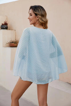 Light blue dotted swiss blouse with cape sleeves