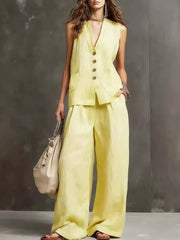 Sleeveless Buttoned Vest And Wide-leg Pants Set, editorial view